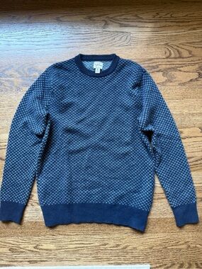 J. Crew Men’s Navy Patterned Crewneck Merino Wool Sweater